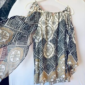 Chico's Black and Cream Geometric Blouse